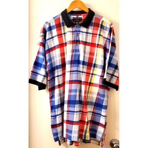 Sutter and Grant Polo Shirt Plaid XL Red Blue/Yellow/White Banded NavyS/S Cotton